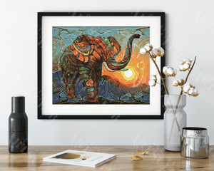 Malen Nach Zahlen Elefant Mosaik Sonnenuntergang Für Erwachsene