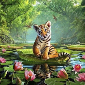 Diamond Painting, Tigerbaby im Dschungel, 5D Diamant Malerei Bild, Set mit Zubehör,