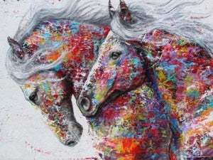 Diamond Painting, Pferde in tolle Farben, 5D Diamant Malerei Bild, Set mit Zubehör,